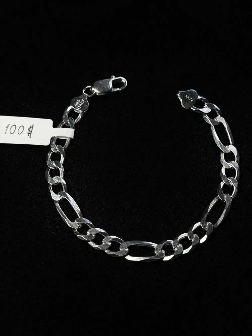 P.LUX Italian Sterling Silver Figaro Link Chain Bracelet 925 Italy 8 Inch 8.6mm